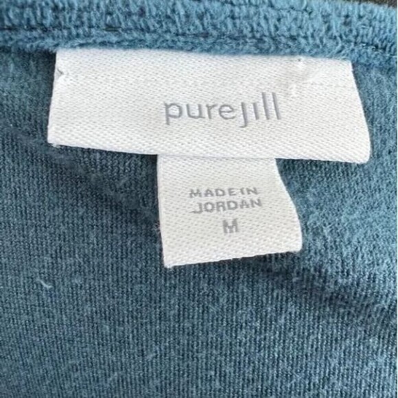 J Jill Pure Jill Velour Tunic Top Size M Teal Long Sleeve Draped Slit V-Neck - Picture 7 of 9